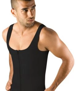 Moldeate Men's Shapewear Compression Vest, Black, Zipped For Men
