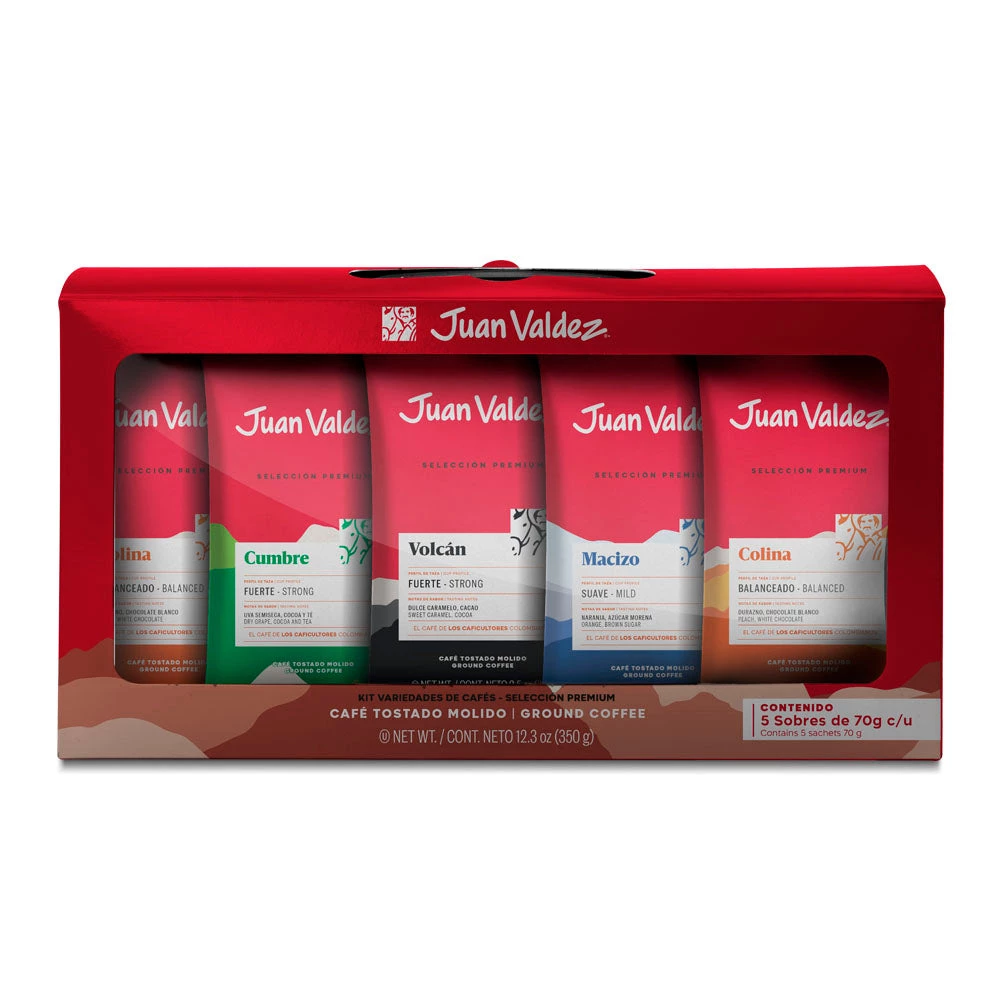 Juan Valdez® Premium Selection Ground Coffee Taster Kit, 5x70g 5 Juan Valdez® Premium Selection Ground Coffee Taster Kit, 5x70g