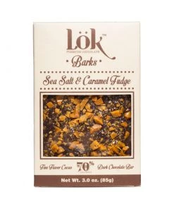 Lök Foods 'Barks' Sea Salt & Caramel Fudge 70% Dark Chocolate Bar, 85g