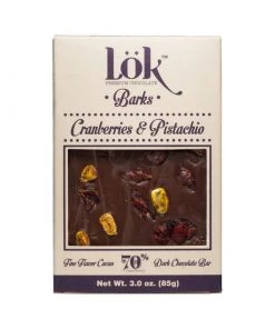 Lök Foods 'Barks' Cranberry & Pistachio 70% Dark Chocolate Bar, 85g The Cantina