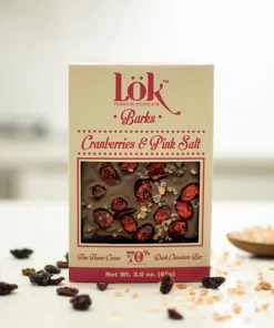 Lök Foods 'Barks' Cranberry & Pink Salt 70% Dark Chocolate Bar, 85g The Cantina