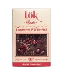 Lök Foods 'Barks' Cranberry & Pink Salt 70% Dark Chocolate Bar, 85g The Cantina