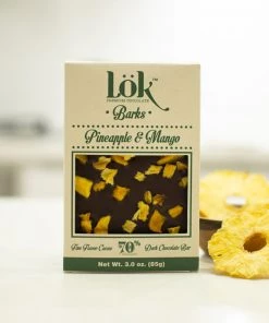 Lök Foods 'Barks' Pineapple & Mango 70% Dark Chocolate Bar, 85g The Cantina
