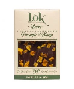 Lök Foods 'Barks' Pineapple & Mango 70% Dark Chocolate Bar, 85g The Cantina