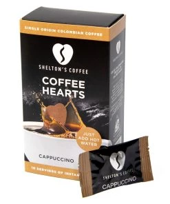 The Cantina Shelton's 100% Single Origin Colombian Cappuccino Instant Coffee Hearts, 10 Box