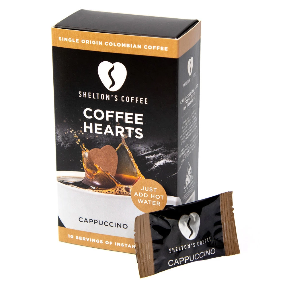 The Cantina Shelton's 100% Single Origin Colombian Cappuccino Instant Coffee Hearts, 10 Box 3 The Cantina Shelton's 100% Single Origin Colombian Cappuccino Instant Coffee Hearts, 10 Box