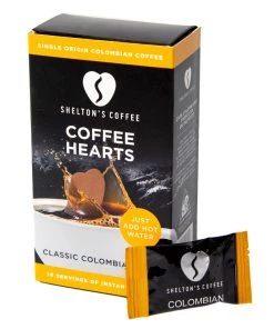 Shelton's 100% Single Origin Classic Colombian Instant Coffee Hearts, 10 Box The Cantina