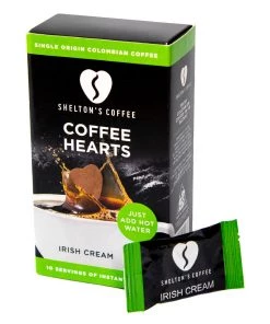 Shelton's 100% Single Origin Colombian Irish Cream Instant Coffee Hearts, 10 Box