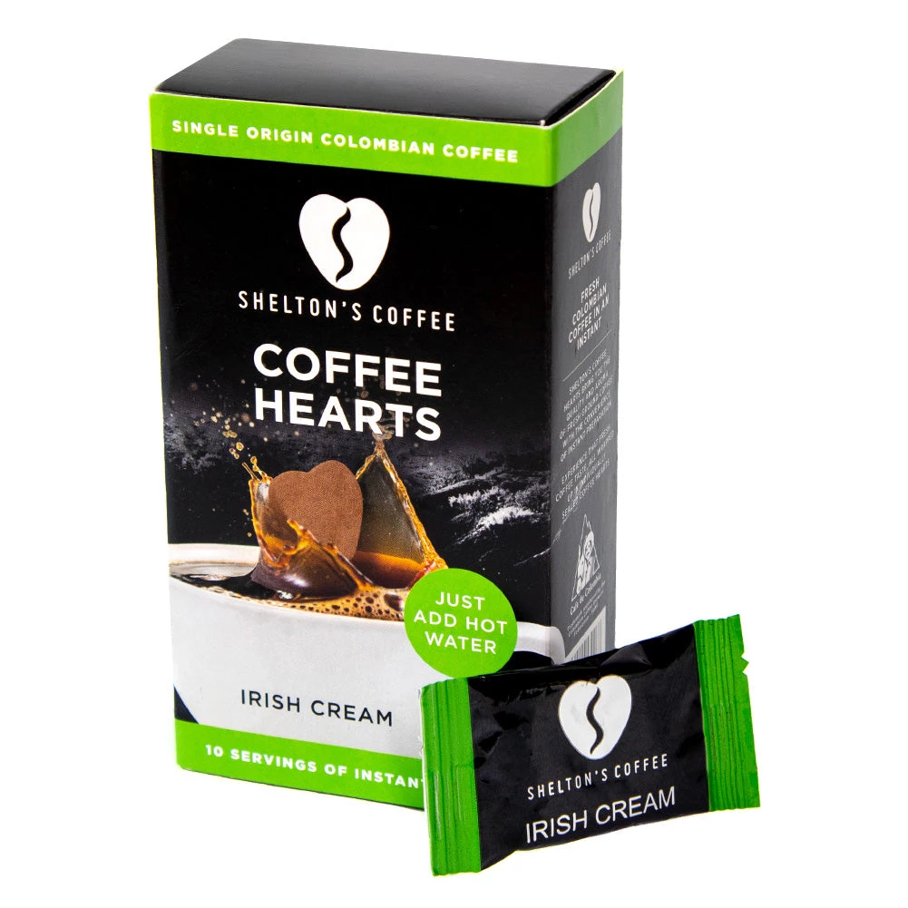 Shelton's 100% Single Origin Colombian Irish Cream Instant Coffee Hearts, 10 Box 3 Shelton's 100% Single Origin Colombian Irish Cream Instant Coffee Hearts, 10 Box