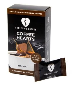 The Cantina Shelton's 100% Single Origin Colombian Mocha Instant Coffee Hearts, 10 Box