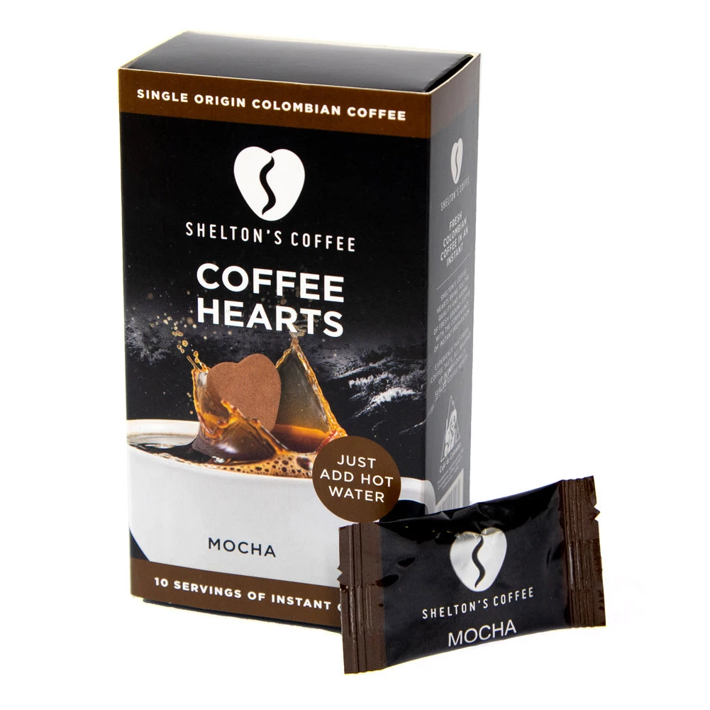 The Cantina Shelton's 100% Single Origin Colombian Mocha Instant Coffee Hearts, 10 Box 3 The Cantina Shelton's 100% Single Origin Colombian Mocha Instant Coffee Hearts, 10 Box