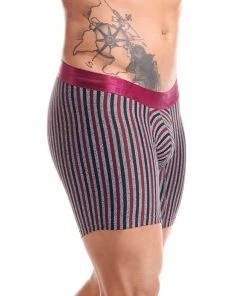 Tarrao Boxer Short Rayas 31 Microfibre Men's Underwear, Wine/Grey For Men
