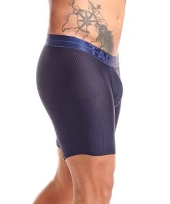 For Men Tarrao Boxer Long Malla Rayas Microfibre Men's Underwear, Navy Blue