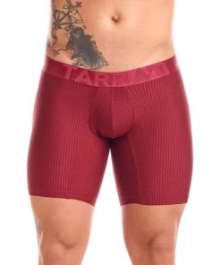For Men Tarrao Boxer Long Malla Rayas Microfibre Men's Underwear, Wine Red