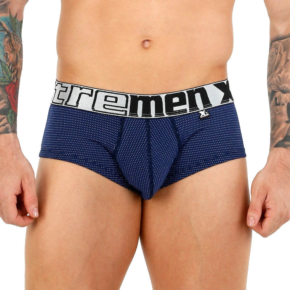 Xtremen Brief Miniprint Microfibre Men's Underwear, Blue/White 4 Xtremen Brief Miniprint Microfibre Men's Underwear, Blue/White