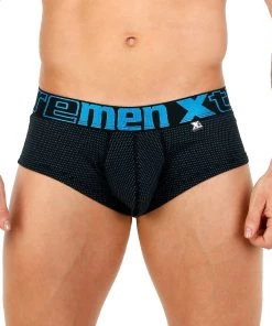 Xtremen Brief Miniprint Microfibre Men's Underwear, Black/Turquoise