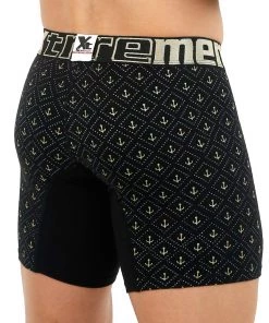 Xtremen Boxer Long Estampado Miniprint Anclas Microfibre Men's Underwear, Black For Men