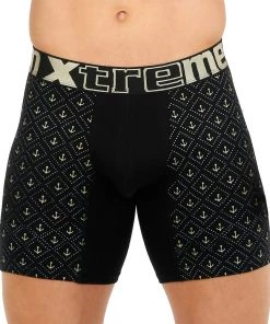 Xtremen Boxer Long Estampado Miniprint Anclas Microfibre Men's Underwear, Black For Men