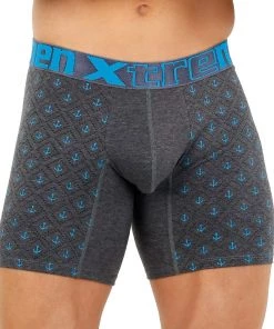 Xtremen Boxer Long Estampado Miniprint Anclas Microfibre Men's Underwear, Dark Grey