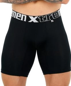 Xtremen Boxer Long Jacquard Mini Cuadros Microfibre Men's Underwear, Black For Men